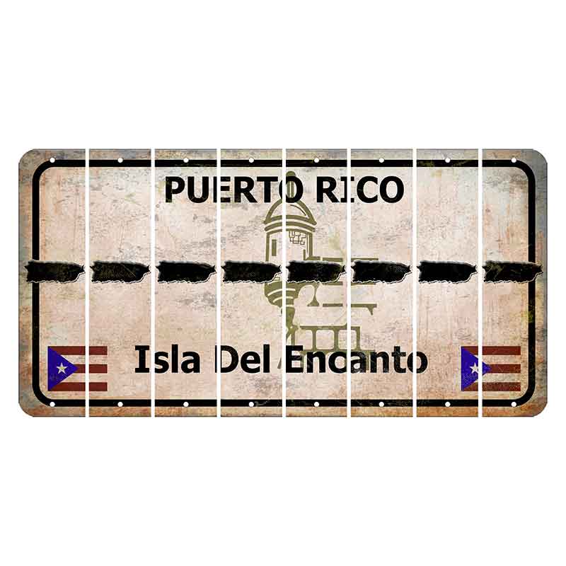 Puerto Rico White Isla Del Encanto Cut License Plate Strips (Set of 8) State Silhouette