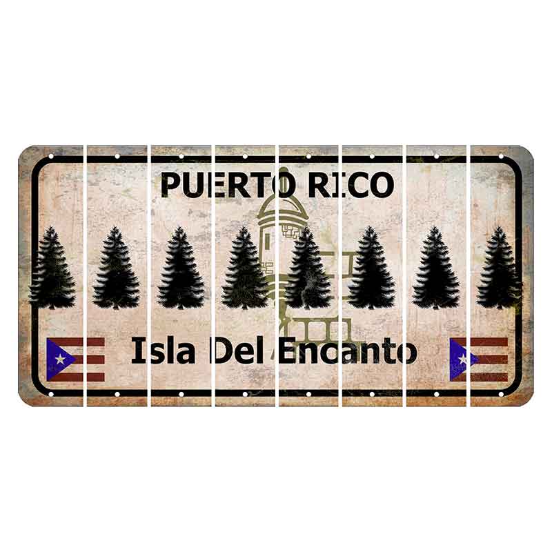 Puerto Rico White Isla Del Encanto Cut License Plate Strips (Set of 8) Pine Tree