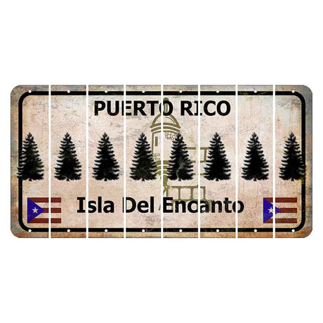 Puerto Rico White Isla Del Encanto Cut License Plate Strips (Set of 8) Pine Tree