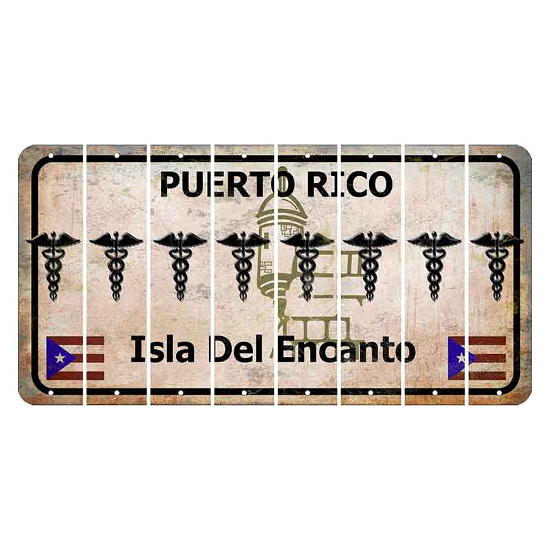 Puerto Rico White Isla Del Encanto Cut License Plate Strips (Set of 8) Caduceus