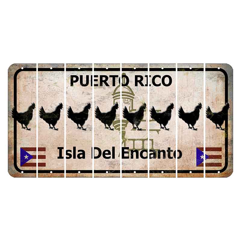 Puerto Rico White Isla Del Encanto Cut License Plate Strips (Set of 8) Chicken