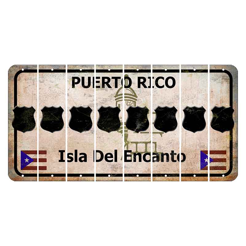 Puerto Rico White Isla Del Encanto Cut License Plate Strips (Set of 8) Police Badge