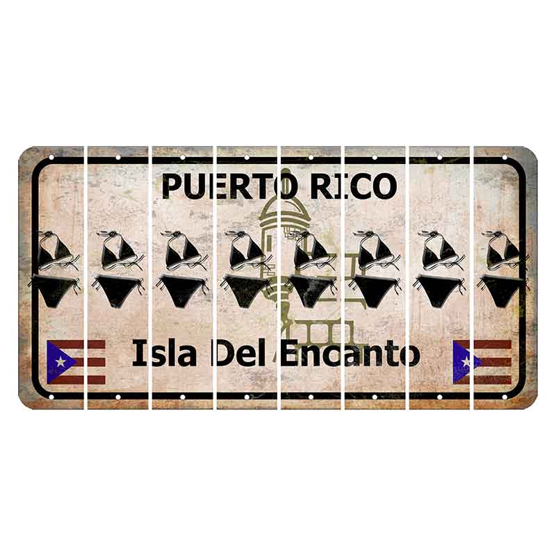 Puerto Rico White Isla Del Encanto Cut License Plate Strips (Set of 8) Bikini