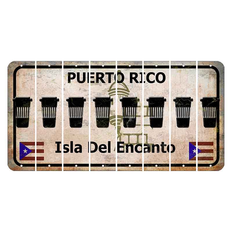 Puerto Rico White Isla Del Encanto Cut License Plate Strips (Set of 8) Latte