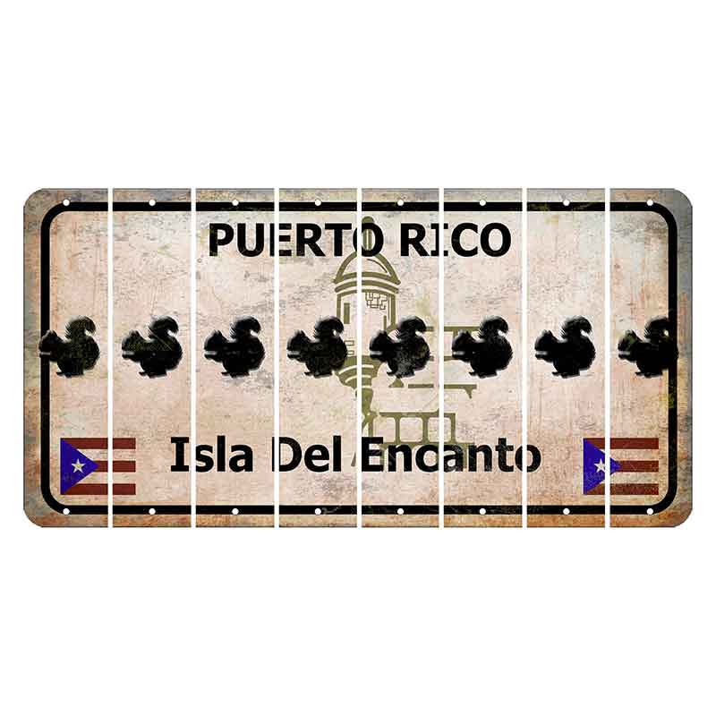 Puerto Rico White Isla Del Encanto Cut License Plate Strips (Set of 8) Squirrel