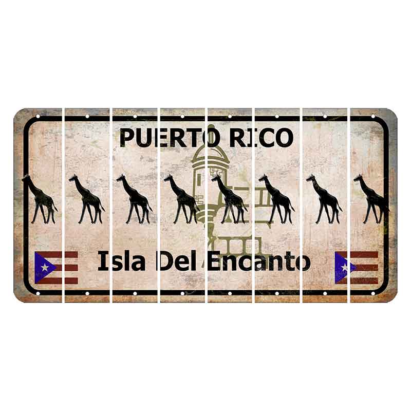 Puerto Rico White Isla Del Encanto Cut License Plate Strips (Set of 8) Giraffe