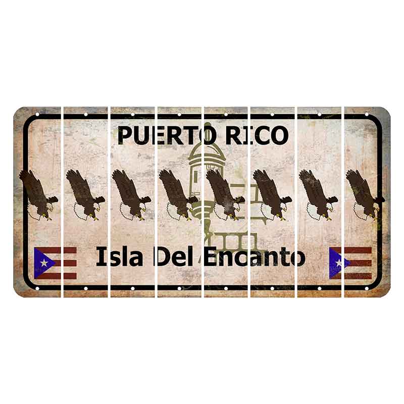 Puerto Rico White Isla Del Encanto Cut License Plate Strips (Set of 8) Bald Eagle