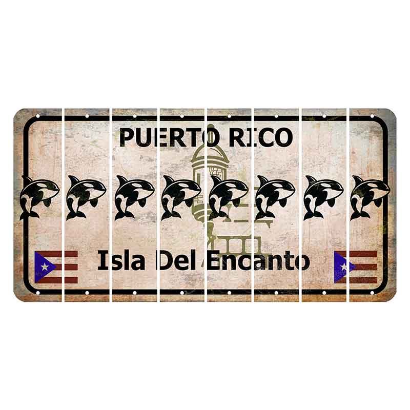 Puerto Rico White Isla Del Encanto Cut License Plate Strips (Set of 8) Whale