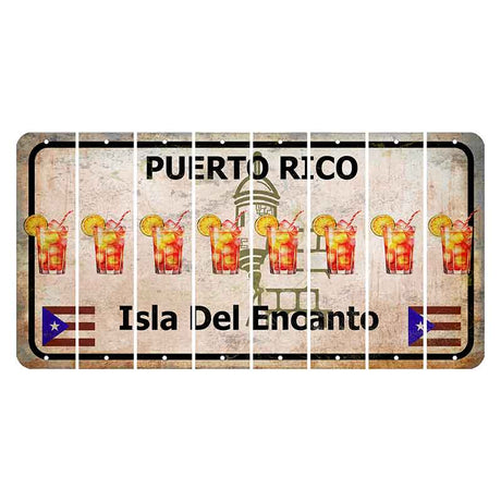 Puerto Rico White Isla Del Encanto Cut License Plate Strips (Set of 8) Cocktail