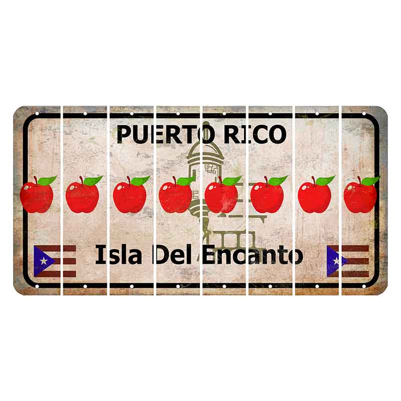 Puerto Rico White Isla Del Encanto Cut License Plate Strips (Set of 8) Apple