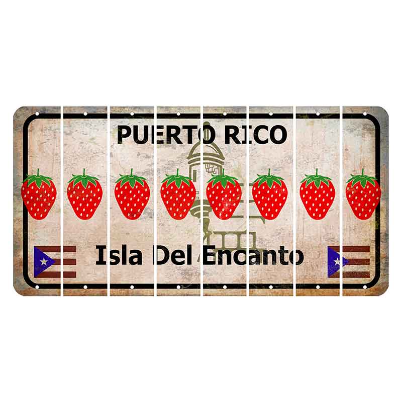 Puerto Rico White Isla Del Encanto Cut License Plate Strips (Set of 8) Strawberry