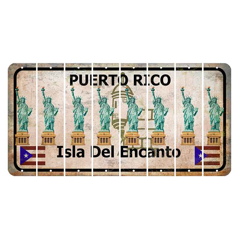 Puerto Rico White Isla Del Encanto Cut License Plate Strips (Set of 8) Statue of Liberty