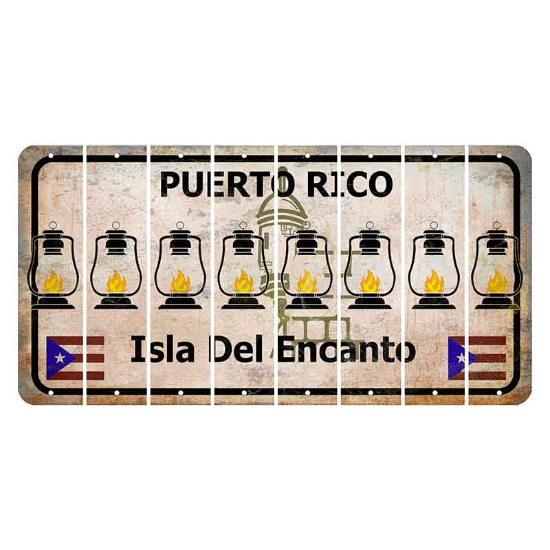 Puerto Rico White Isla Del Encanto Cut License Plate Strips (Set of 8) Lantern