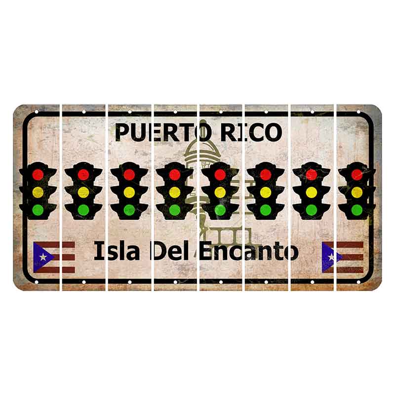 Puerto Rico White Isla Del Encanto Cut License Plate Strips (Set of 8) Traffic Light