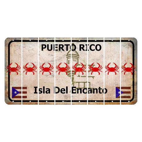 Puerto Rico White Isla Del Encanto Cut License Plate Strips (Set of 8) Crab