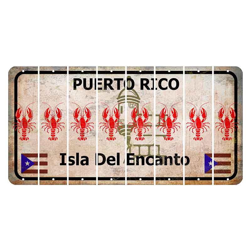 Puerto Rico White Isla Del Encanto Cut License Plate Strips (Set of 8) Lobster