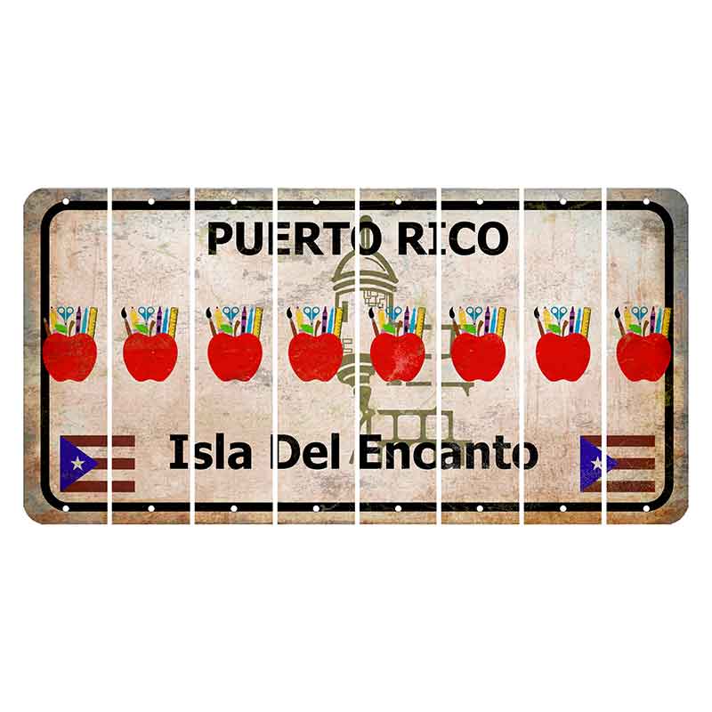 Puerto Rico White Isla Del Encanto Cut License Plate Strips (Set of 8) Teacher Apple