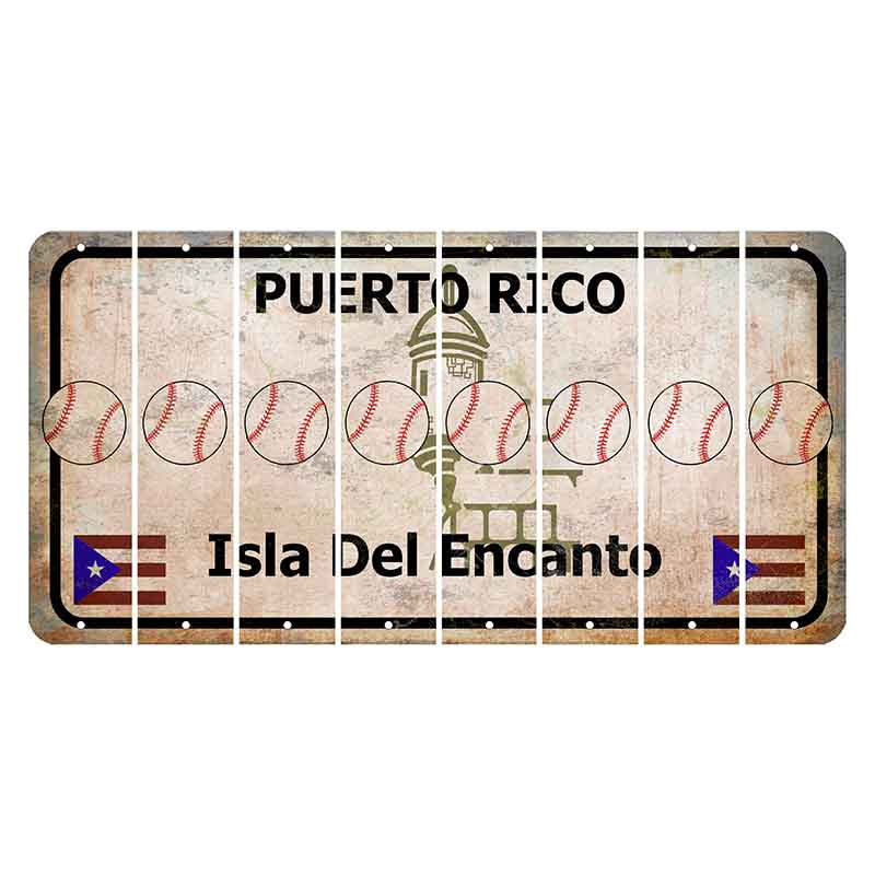 Puerto Rico White Isla Del Encanto Cut License Plate Strips (Set of 8) Baseball