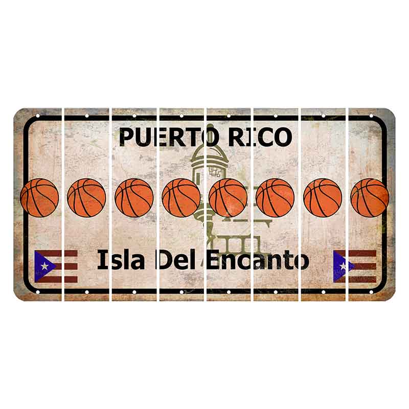 Puerto Rico White Isla Del Encanto Cut License Plate Strips (Set of 8) Basketball