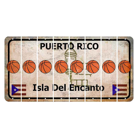 Puerto Rico White Isla Del Encanto Cut License Plate Strips (Set of 8) Basketball