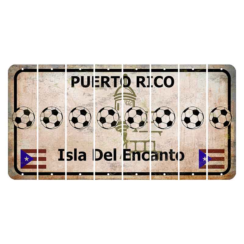 Puerto Rico White Isla Del Encanto Cut License Plate Strips (Set of 8) Soccerball