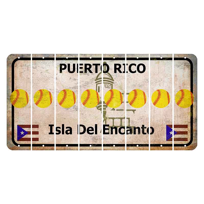 Puerto Rico White Isla Del Encanto Cut License Plate Strips (Set of 8) Softball