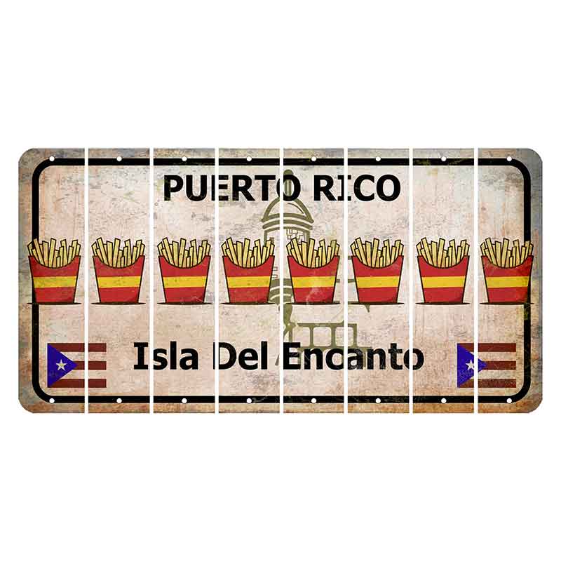 Puerto Rico White Isla Del Encanto Cut License Plate Strips (Set of 8) French Fries