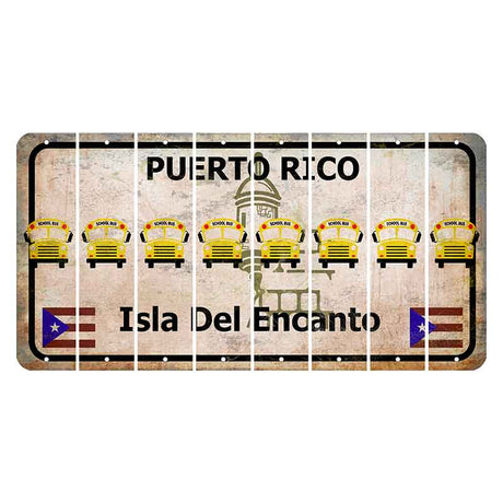 Puerto Rico White Isla Del Encanto Cut License Plate Strips (Set of 8) School Bus