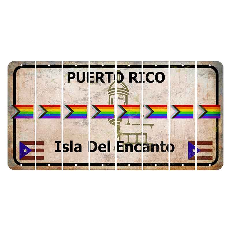 Puerto Rico White Isla Del Encanto Cut License Plate Strips (Set of 8) LGBTQ Flag