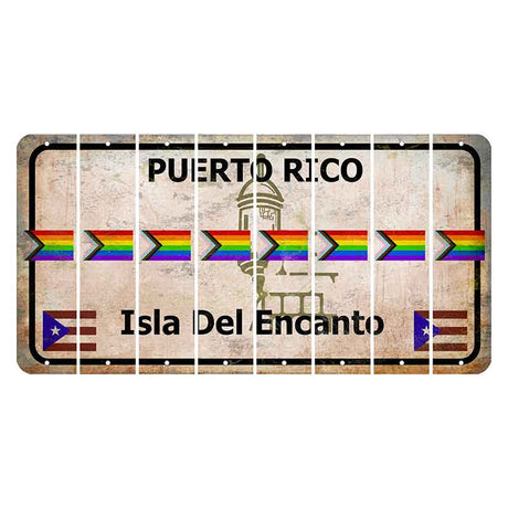 Puerto Rico White Isla Del Encanto Cut License Plate Strips (Set of 8) LGBTQ Flag