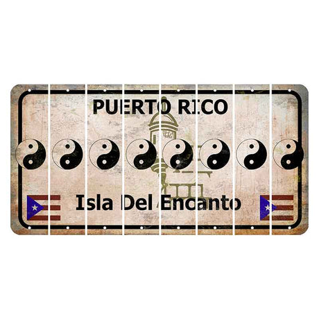 Puerto Rico White Isla Del Encanto Cut License Plate Strips (Set of 8) Yin Yang