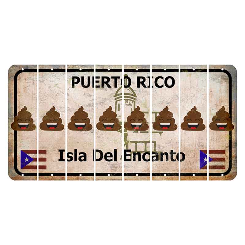 Puerto Rico White Isla Del Encanto Cut License Plate Strips (Set of 8) Emoji - Poop