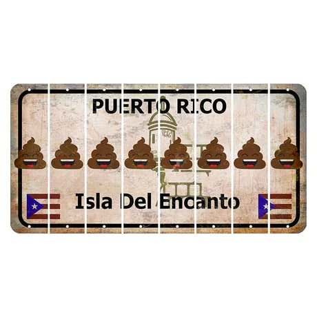 Puerto Rico White Isla Del Encanto Cut License Plate Strips (Set of 8) Emoji - Poop