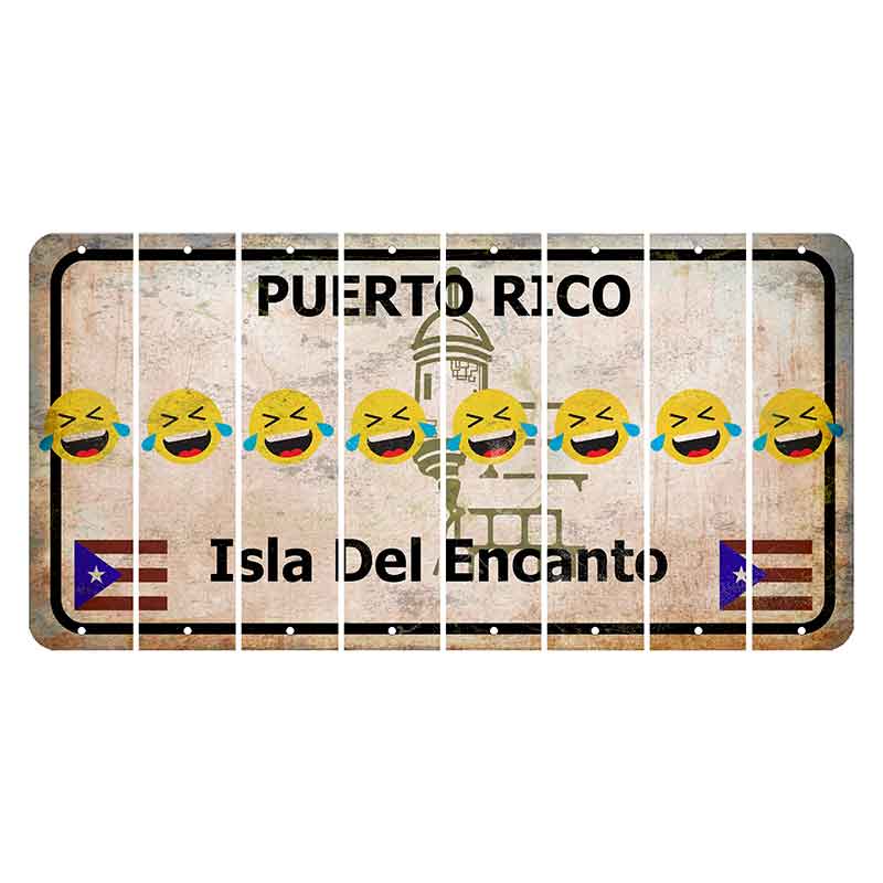 Puerto Rico White Isla Del Encanto Cut License Plate Strips (Set of 8) Emoji - Laughing