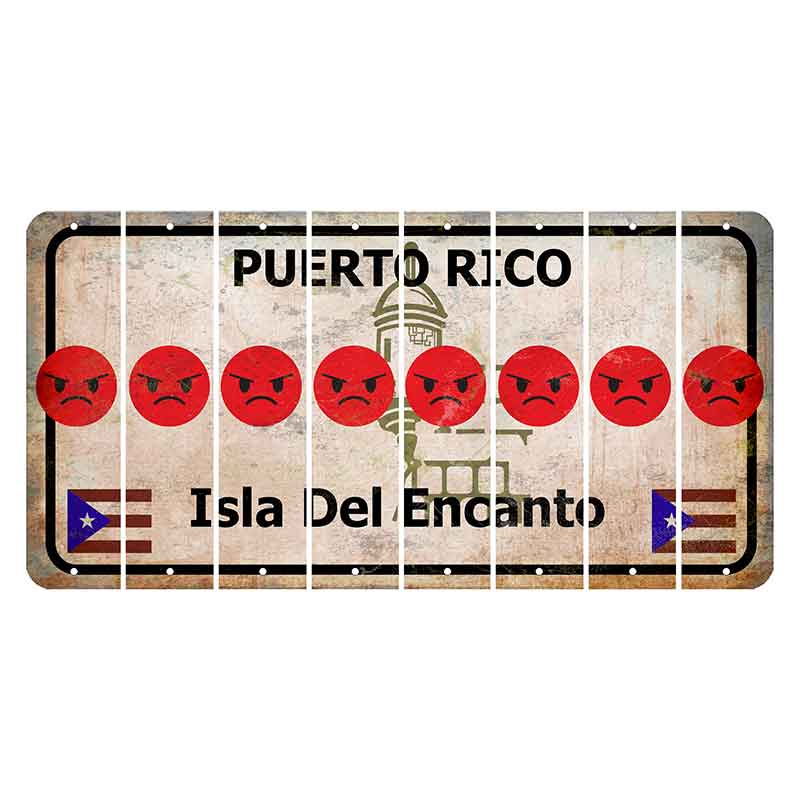 Puerto Rico White Isla Del Encanto Cut License Plate Strips (Set of 8) Emoji - Angry