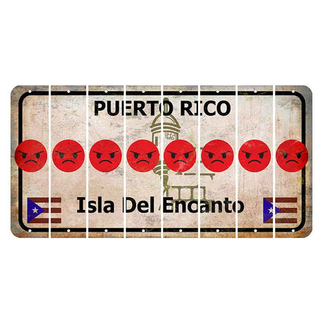 Puerto Rico White Isla Del Encanto Cut License Plate Strips (Set of 8) Emoji - Angry