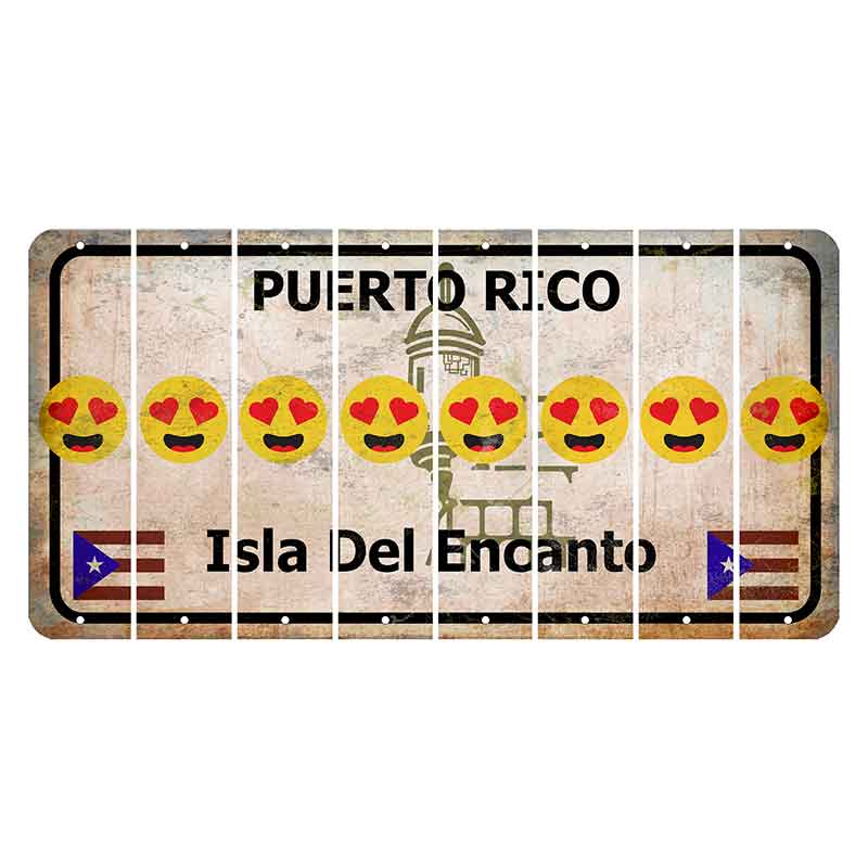 Puerto Rico White Isla Del Encanto Cut License Plate Strips (Set of 8) Emoji - Heart Eyes