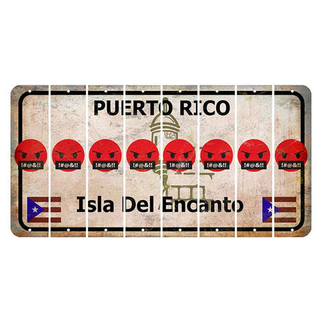 Puerto Rico White Isla Del Encanto Cut License Plate Strips (Set of 8) Emoji - Pissed