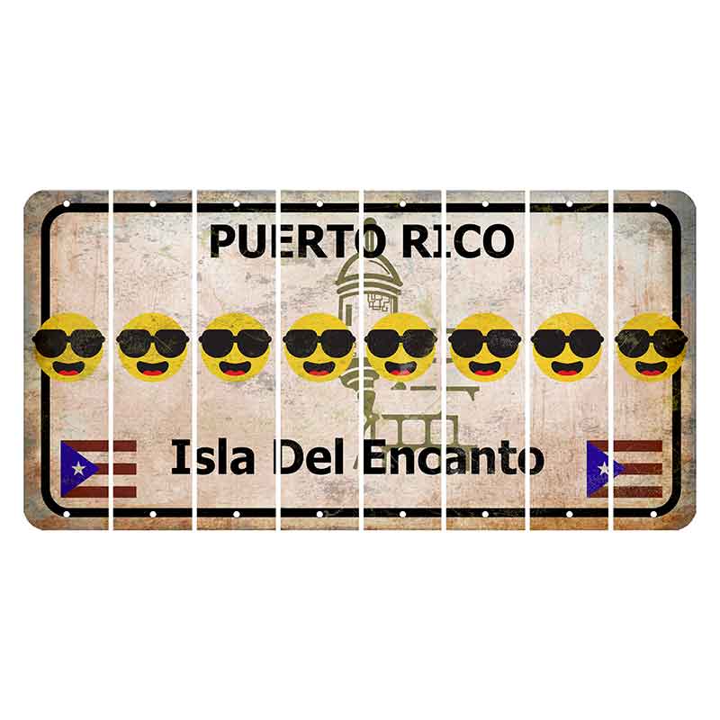 Puerto Rico White Isla Del Encanto Cut License Plate Strips (Set of 8) Emoji - Shades