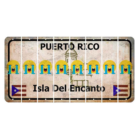 Puerto Rico White Isla Del Encanto Cut License Plate Strips (Set of 8) Emoji - Crying