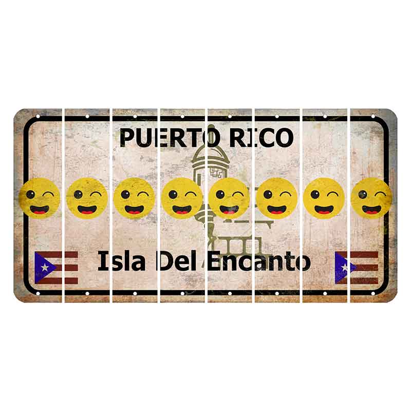 Puerto Rico White Isla Del Encanto Cut License Plate Strips (Set of 8) Emoji - Winking