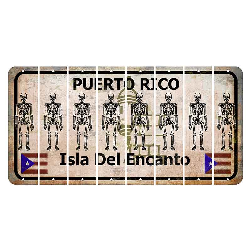 Puerto Rico White Isla Del Encanto Cut License Plate Strips (Set of 8) Skeleton