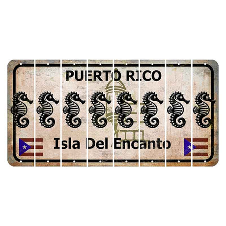 Puerto Rico White Isla Del Encanto Cut License Plate Strips (Set of 8) Seahorse