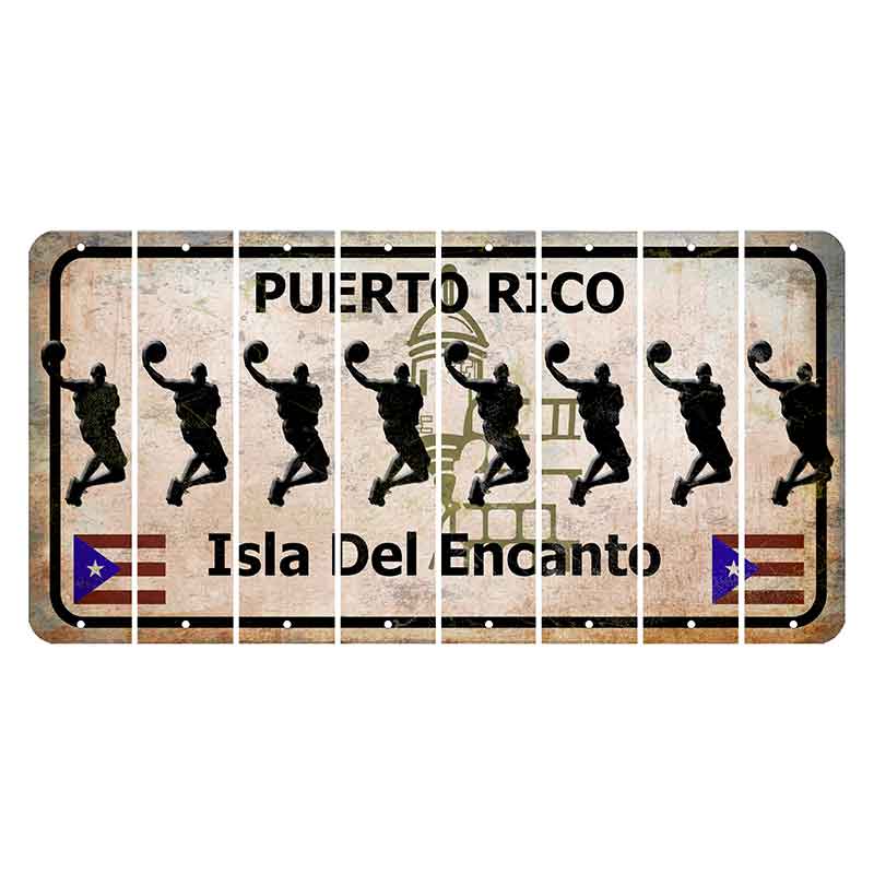 Puerto Rico White Isla Del Encanto Cut License Plate Strips (Set of 8) Basketball Player