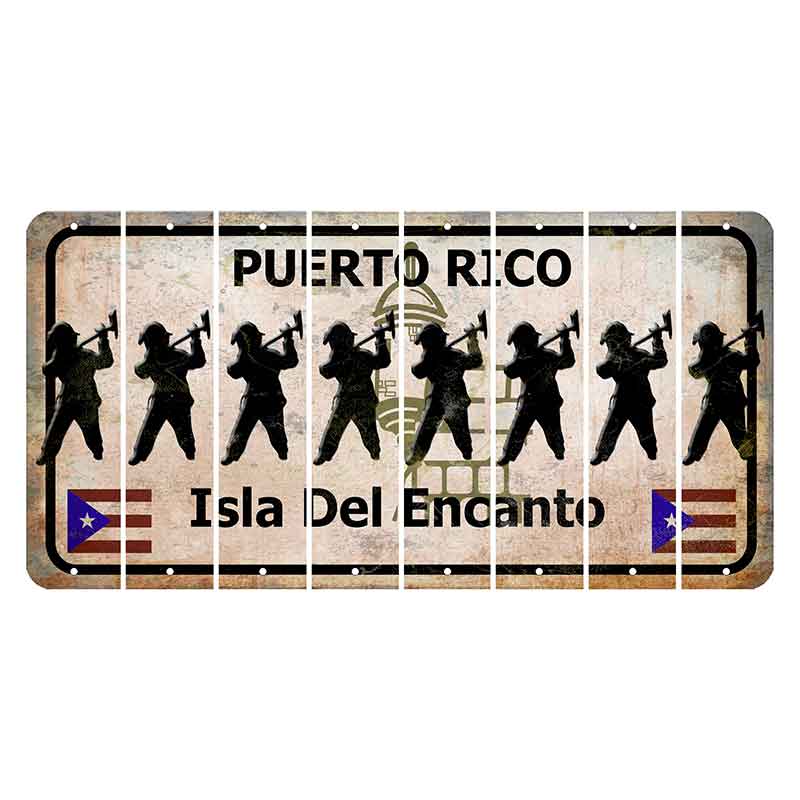 Puerto Rico White Isla Del Encanto Cut License Plate Strips (Set of 8) Fireman with Axe