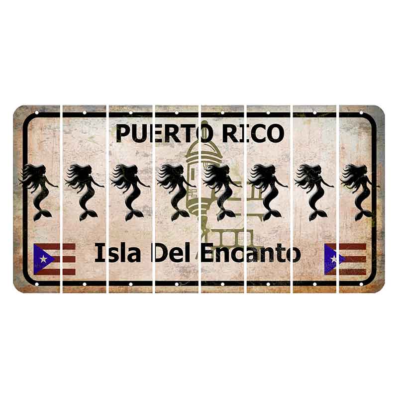 Puerto Rico White Isla Del Encanto Cut License Plate Strips (Set of 8) Mermaid