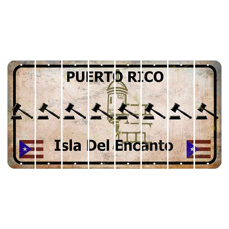 Puerto Rico White Isla Del Encanto Cut License Plate Strips (Set of 8) Gavel