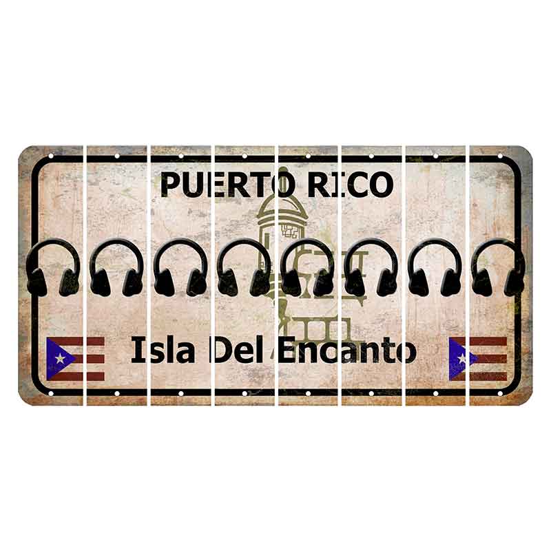 Puerto Rico White Isla Del Encanto Cut License Plate Strips (Set of 8) Headphones