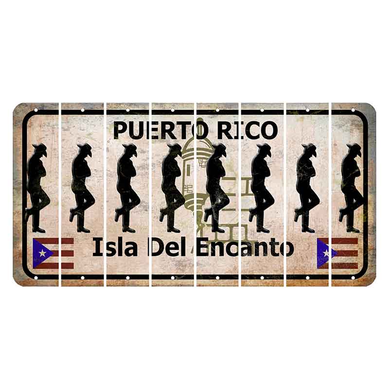 Puerto Rico White Isla Del Encanto Cut License Plate Strips (Set of 8) Cowboy - Leaning