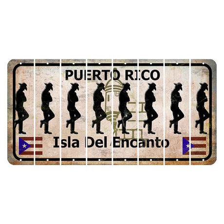 Puerto Rico White Isla Del Encanto Cut License Plate Strips (Set of 8) Cowboy - Leaning